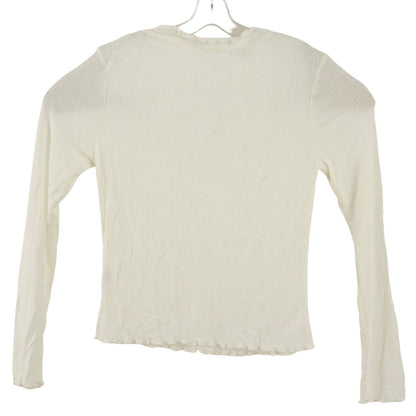 All in Favor Mock Neck Textured Rib Top Large Ivory NEW Lettuce Edge Long Sleeve