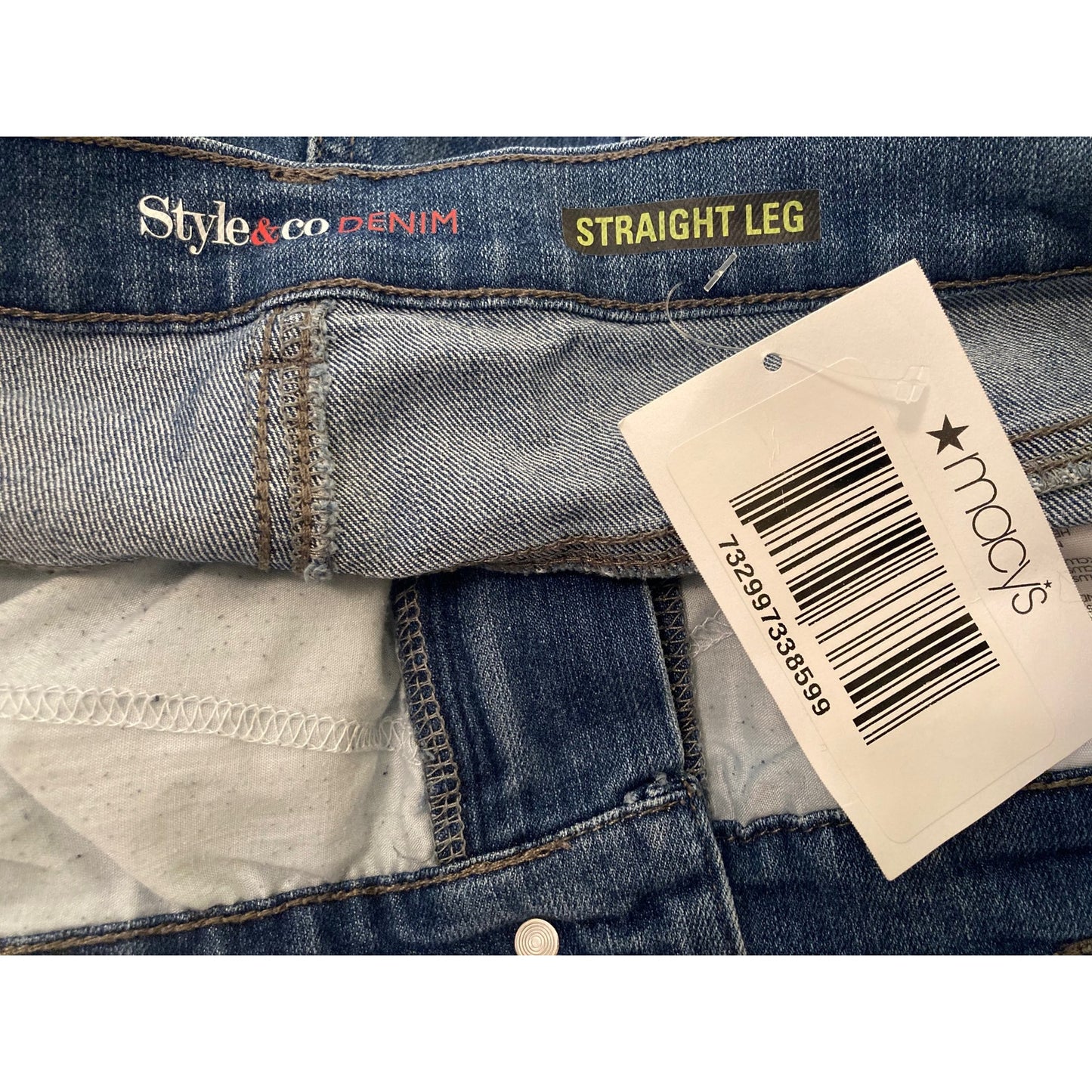 Style&co. Denim Five Pocket Straight Leg Jeans Sz 18 Short Medium Blue Wash NWT