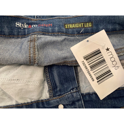 Style&co. Denim Five Pocket Straight Leg Jeans Sz 18 Short Medium Blue Wash NWT