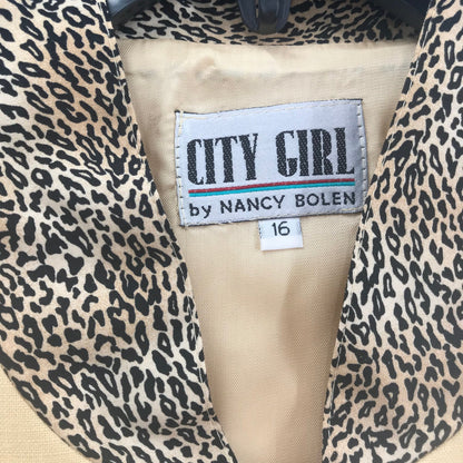 VTG City Girl Animal Print 3 Piece Set Button Up Shirt Full Zip Jacket & Skirt Size 16