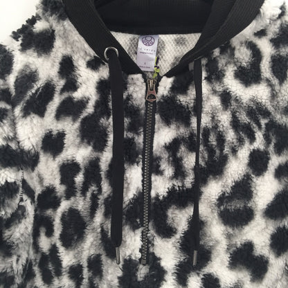 Te Verde Faux Fur Leopard Print Quarter Zip Hoodie Faux Shearling Size Small
