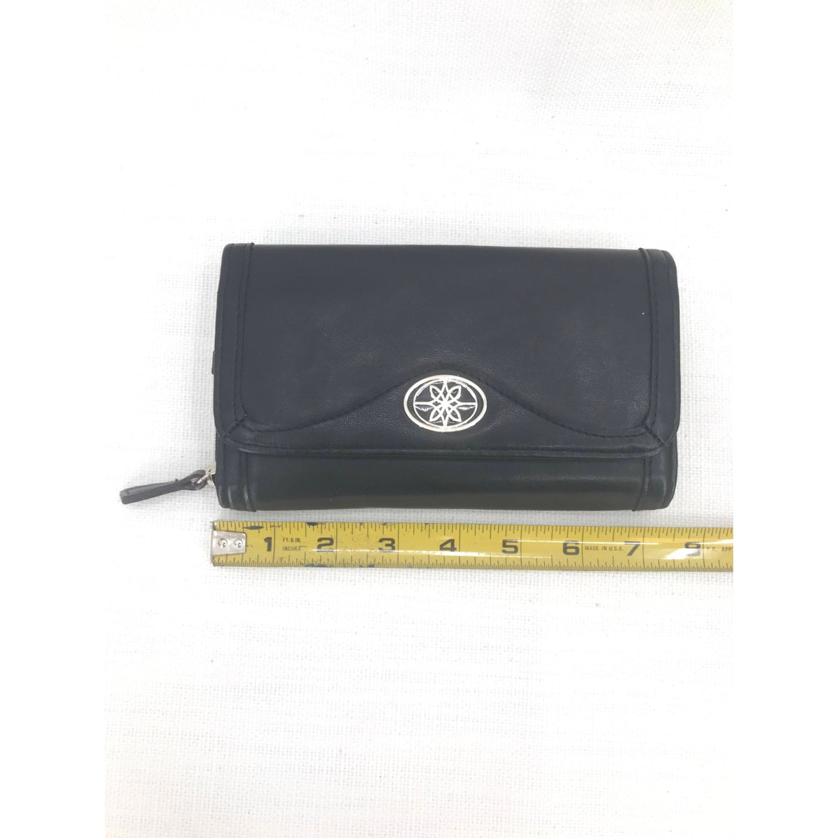 VINTAGE Tri Fold Credit Card Calculator Clutch Hand WALLET Snap Button Black