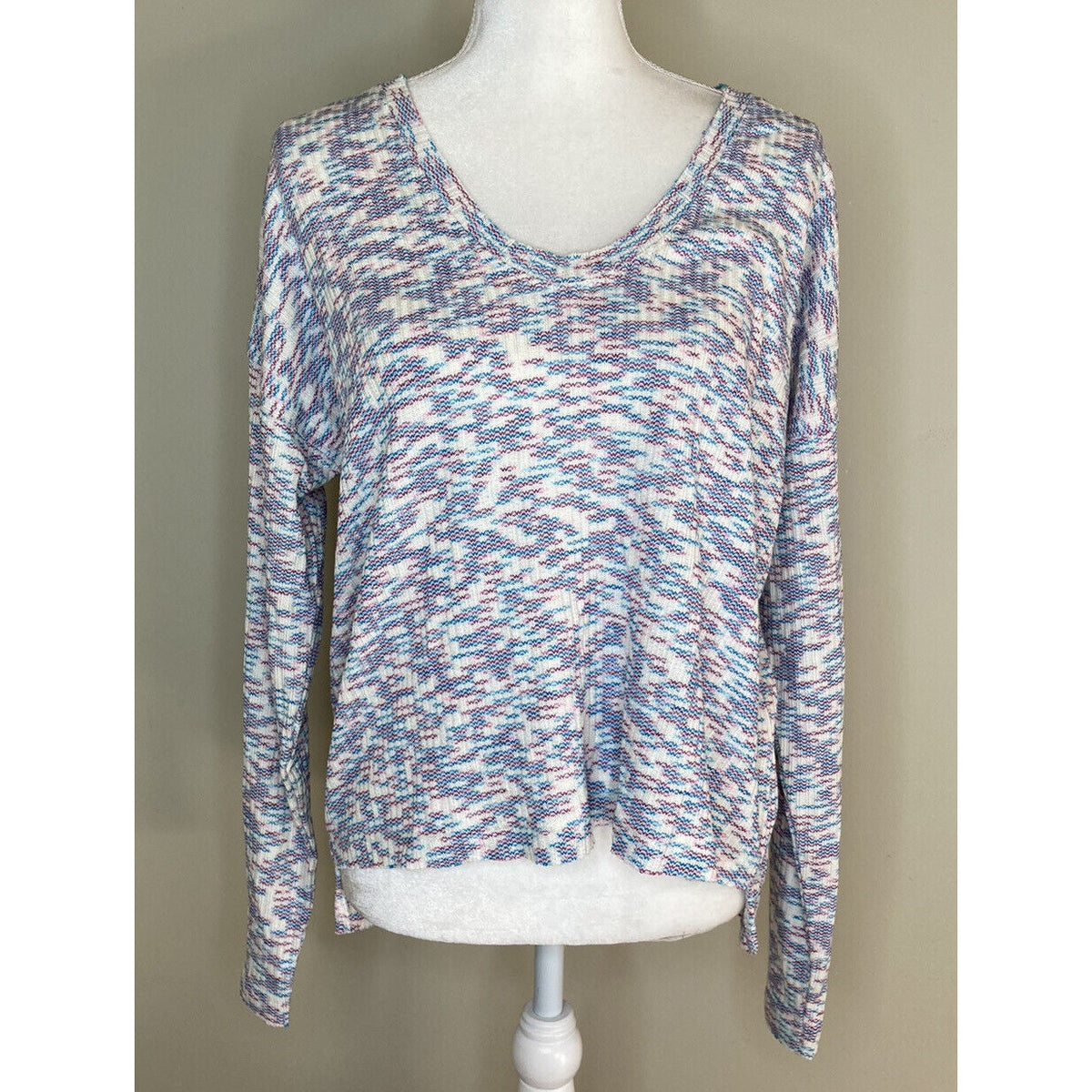 Code x Mode Boho Pullover Sweater Long Sleeve V-Neck Color Blocked Blue Size XS