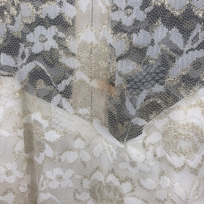 Vintage 80s Gold Lace Sheer Illusion High Neck Drop Waist Midi Dress Wedding