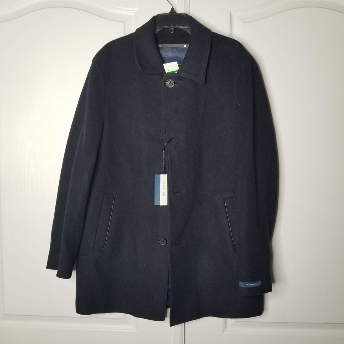 NWT Cole Haan Overcoat Jacket Long Sleeve Front Button Wool Blend Charcoal Large
