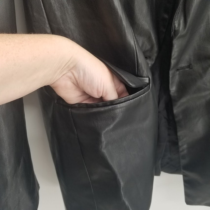 Truth by Republic Faux Black Leather Jacket Gold Buttons SOFT Coat SUPER SOFT