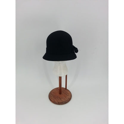Kate Landry Wool Cloche Hat Black with Bow Round crown