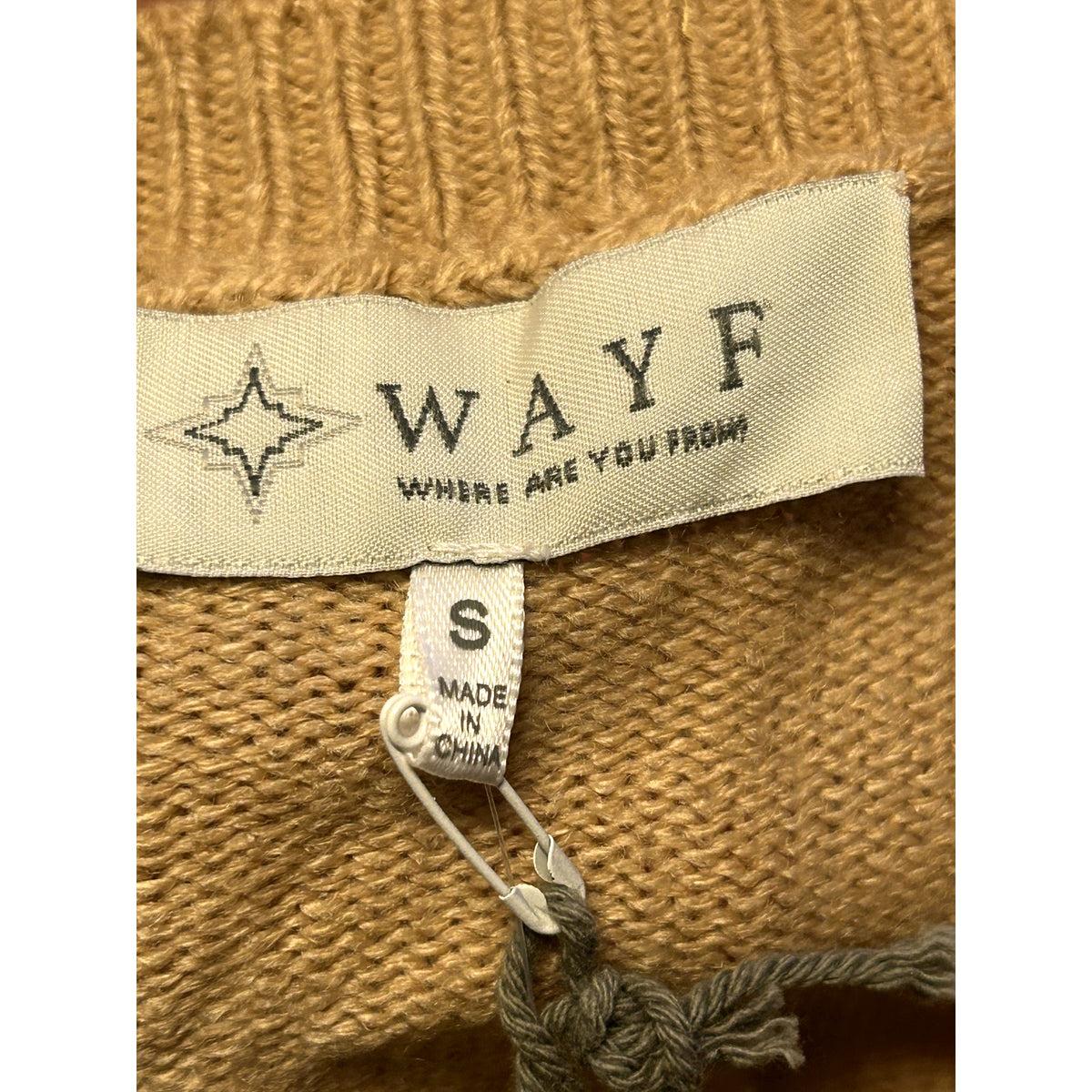 WAYF NWT Camel Tan Puff Long Sleeve Sweater Dress Size Small