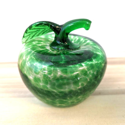 Green glass speckled apple paperweight handblown heavy office teacher school