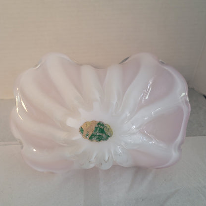 MURANO PINK White Crystal Glass easter basket Opalescent handblown Italian
