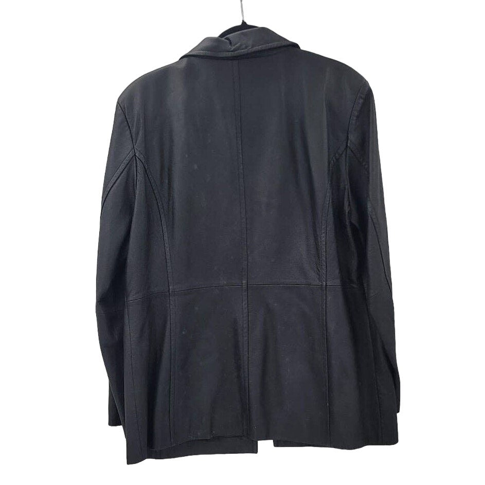 Vintage Worthington Extra Large XL Black Leather Coat Jacket Button Up Pockets