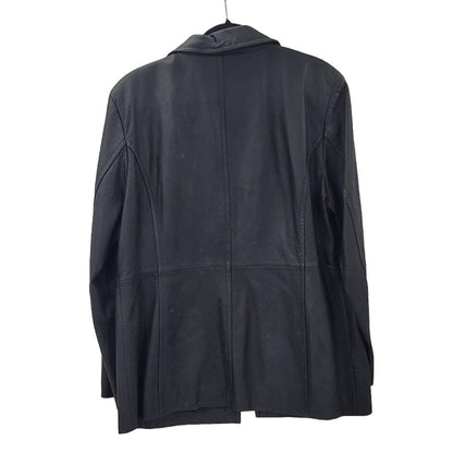 Vintage Worthington Extra Large XL Black Leather Coat Jacket Button Up Pockets