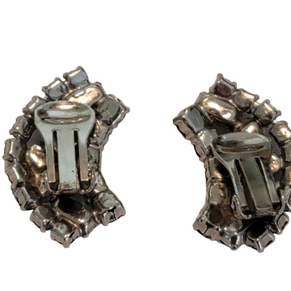 Vintage rhinestones Silvertone clip on earrings hugger