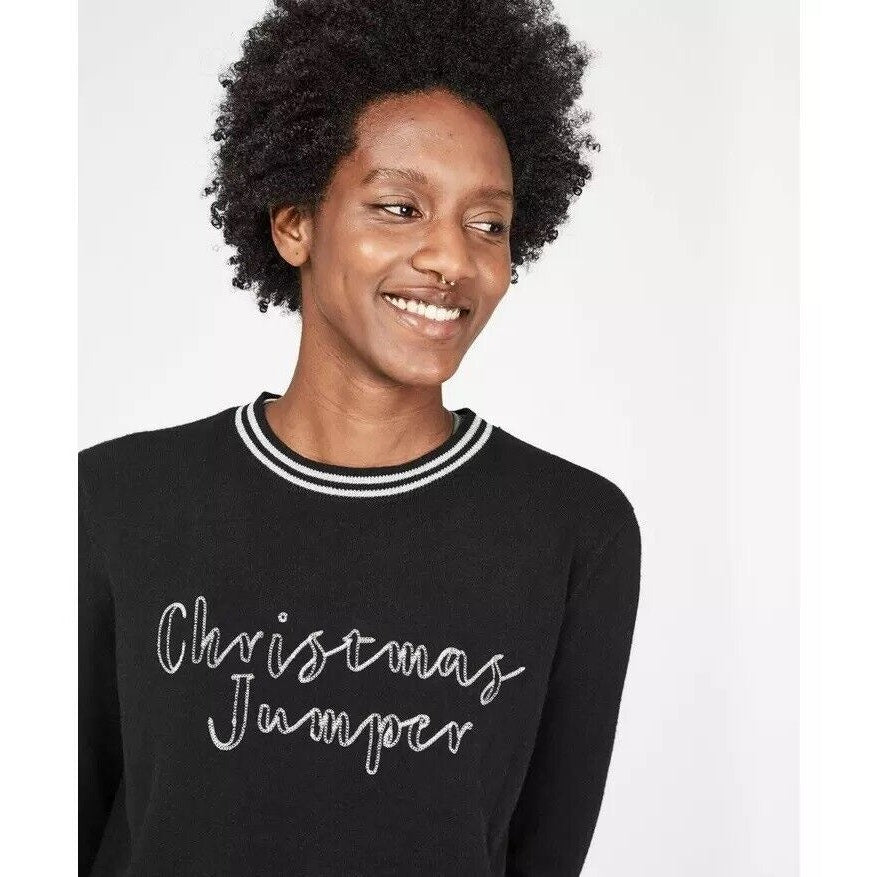 Sweaty Betty NWT Sweater Christmas Jumper Glitter Striped Trim Black Small