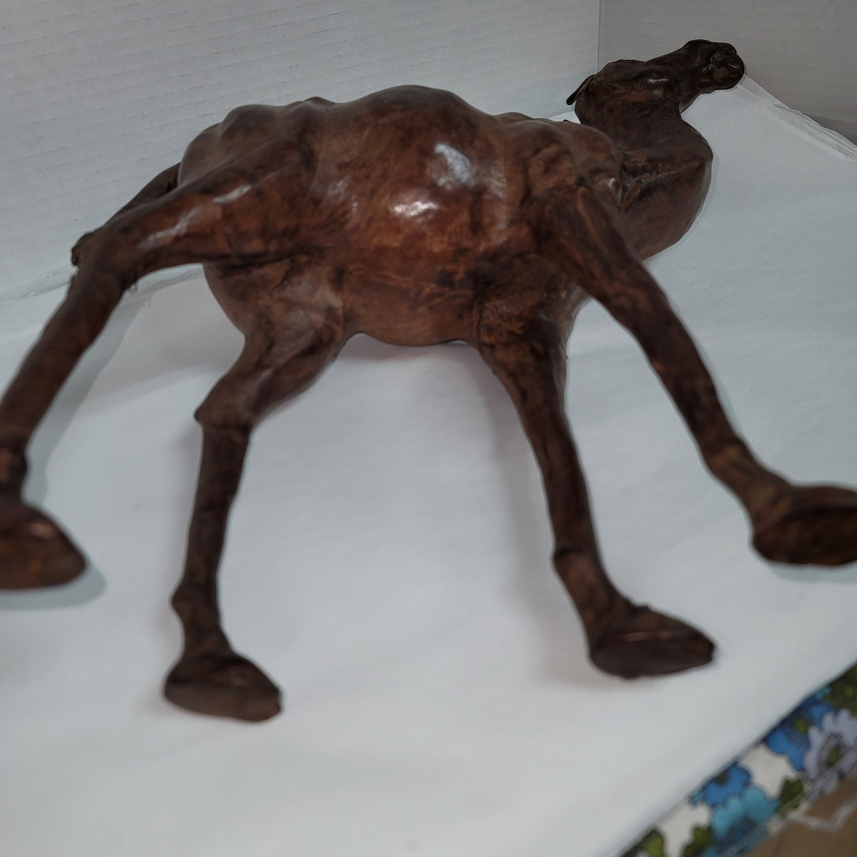 Vintage large Leather  wrapped sculpture camel 14" glass eyes souvenir handmade