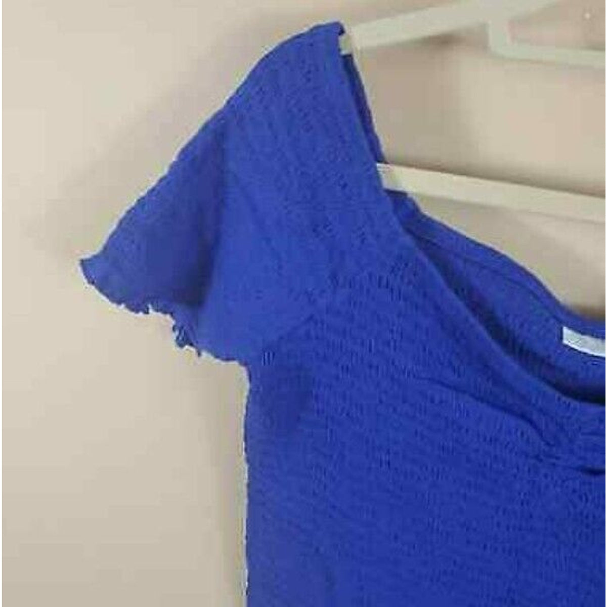 Abound Lettuce Edge Shirred Smocked Off-Shoulder Crop Top XL Violet Blue NWOT