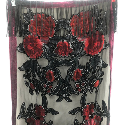 International Concepts Womens Scarf Floral Embroidered Lace Details Black Red OS