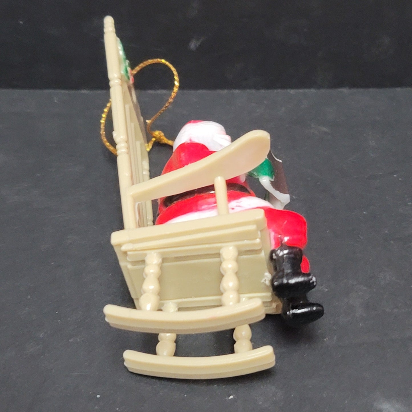 Vintage Santa in Rocking Chair Reading Book. Christmas, Ornament, Plastc