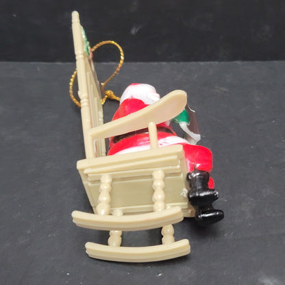 Vintage Santa in Rocking Chair Reading Book. Christmas, Ornament, Plastc