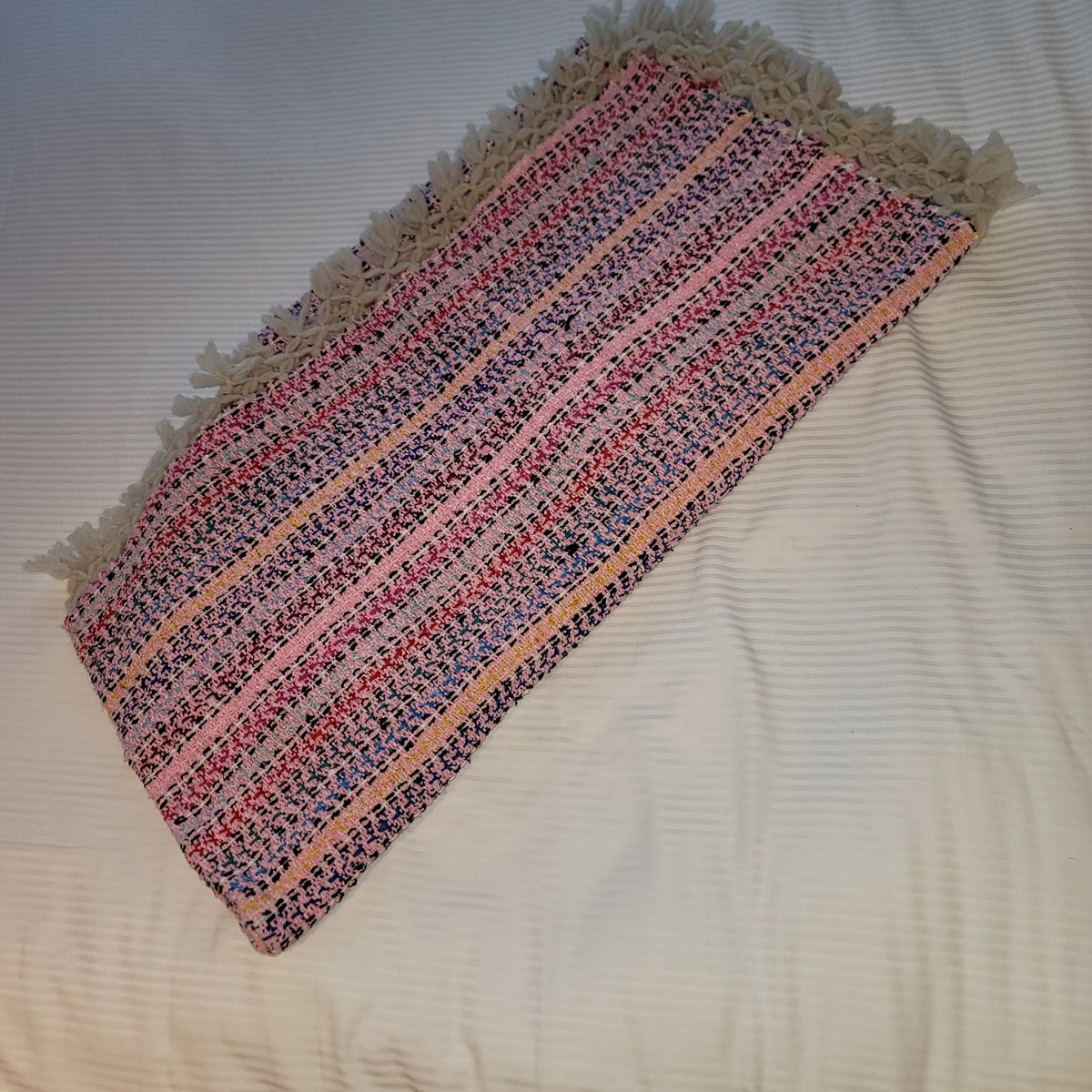 Handmade heavy poncho fringe wood button Winter One Size Multicolor Wool Cotton