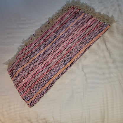 Handmade heavy poncho fringe wood button Winter One Size Multicolor Wool Cotton