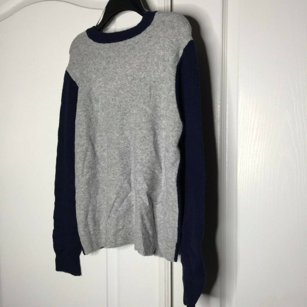 Court & Rowe Pullover Sweater Stretch Argyle Grey Blue Medium Merino Wool NEW