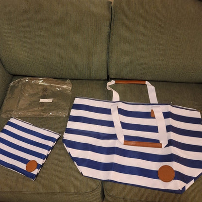 Royal Carribean NEW Tote & small pouch BAG travel blue white stripe handle BEACH