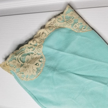 Vanity Fair VINTAGE ROBE Lace detail 3/4 Sleeve V-Neck Front Zip Teal Size Small