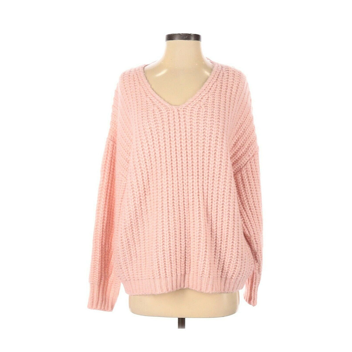 Rebecca Minkoff Boho Cable Knit Long Sleeve Pink Pullover Sweater V-Neck Small