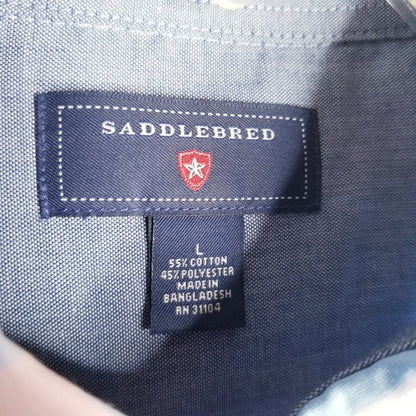 Saddlebred Button Dress Shirt Long Sleeve Collared Blue/White/Purple Plaid Large