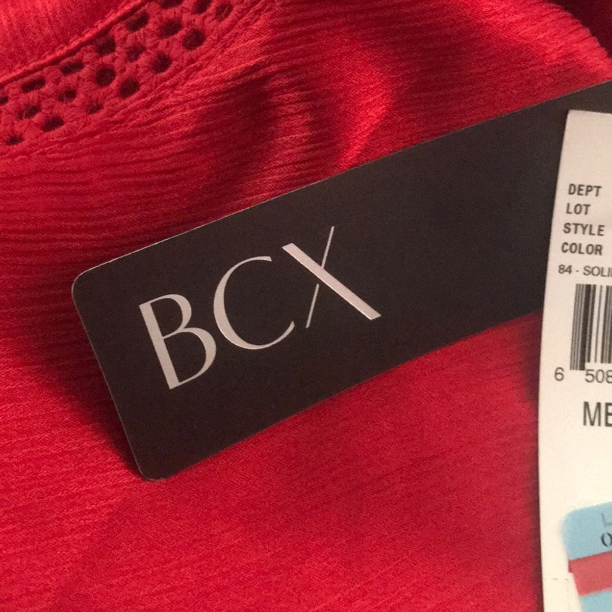 BCX NWT Red Solid Crinkle Satin Flare Sleeve Top Cinched