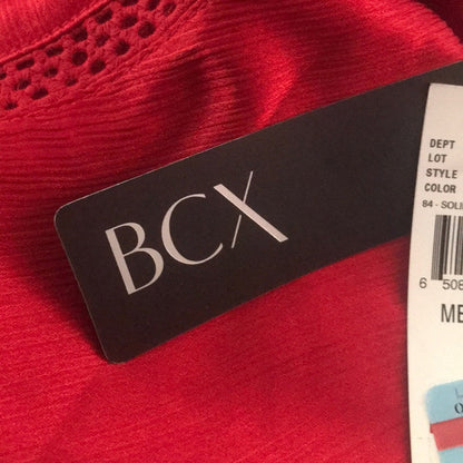 BCX NWT Red Solid Crinkle Satin Flare Sleeve Top Cinched