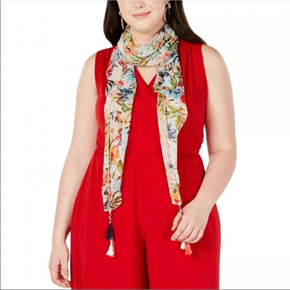 INC International Concept Botanical Crescent Scarf Tassles Wrap Florals Colorful