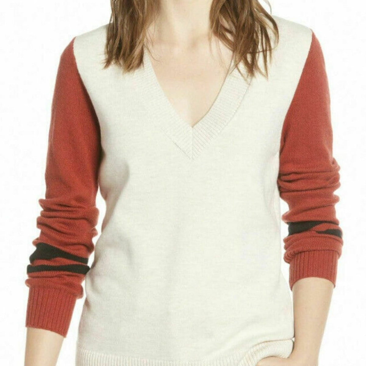 Treasure & Bond V-Neck Sweater Long Sleeves Size XXLarge NEW XXL  two tone