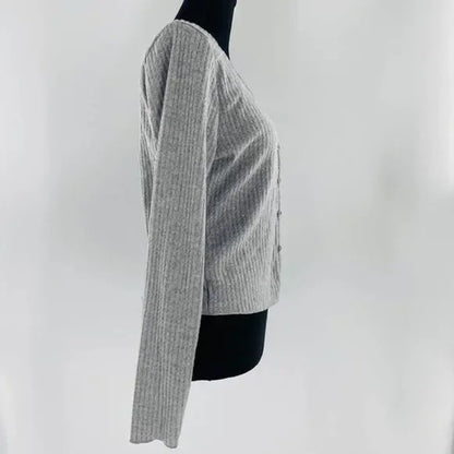 Socialite Women's Cropped Cardigan Sweater Large Grey NWT V-Neck Long Sleeve