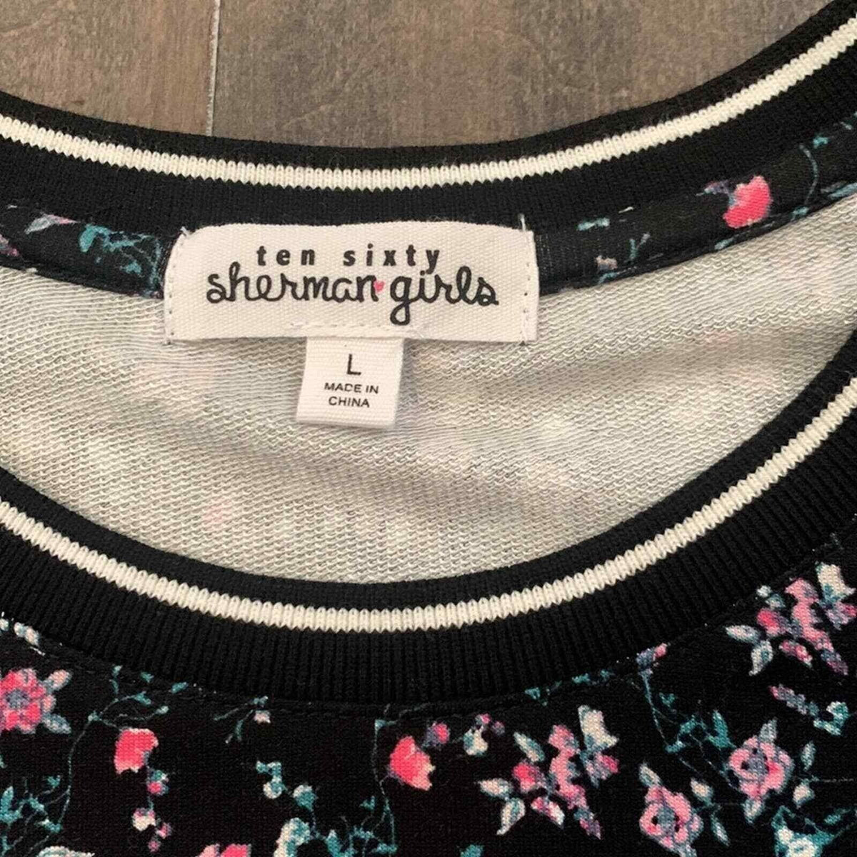 Ten Sixty Sherman Girls Black and Pink Floral Long Sleeve Top Sz Large NWT Soft