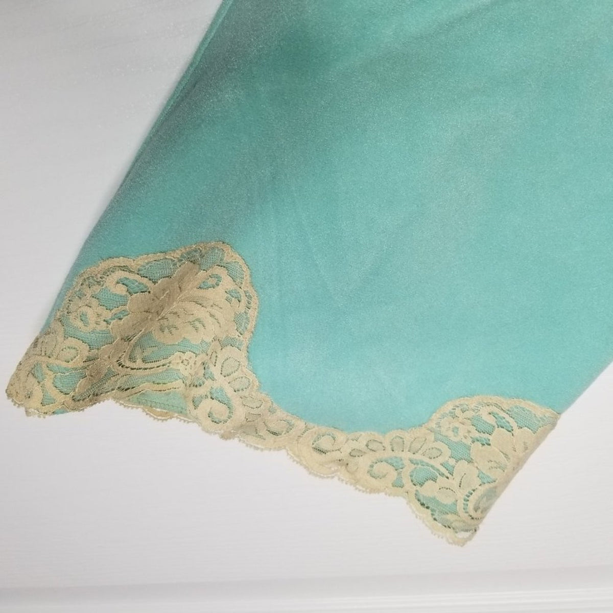 Vanity Fair VINTAGE ROBE Lace detail 3/4 Sleeve V-Neck Front Zip Teal Size Small