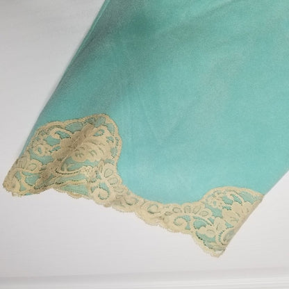 Vanity Fair VINTAGE ROBE Lace detail 3/4 Sleeve V-Neck Front Zip Teal Size Small