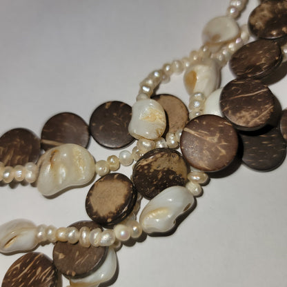 Potato freshwater pearl MultiStrand necklace coconut disks beach Shells Vintage