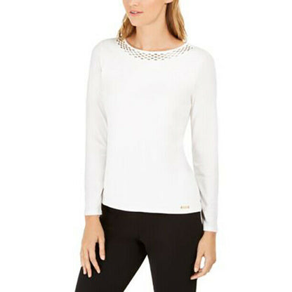Calvin Klein NWT Gold Embellished-Neck Blouse Top Cream Size Small