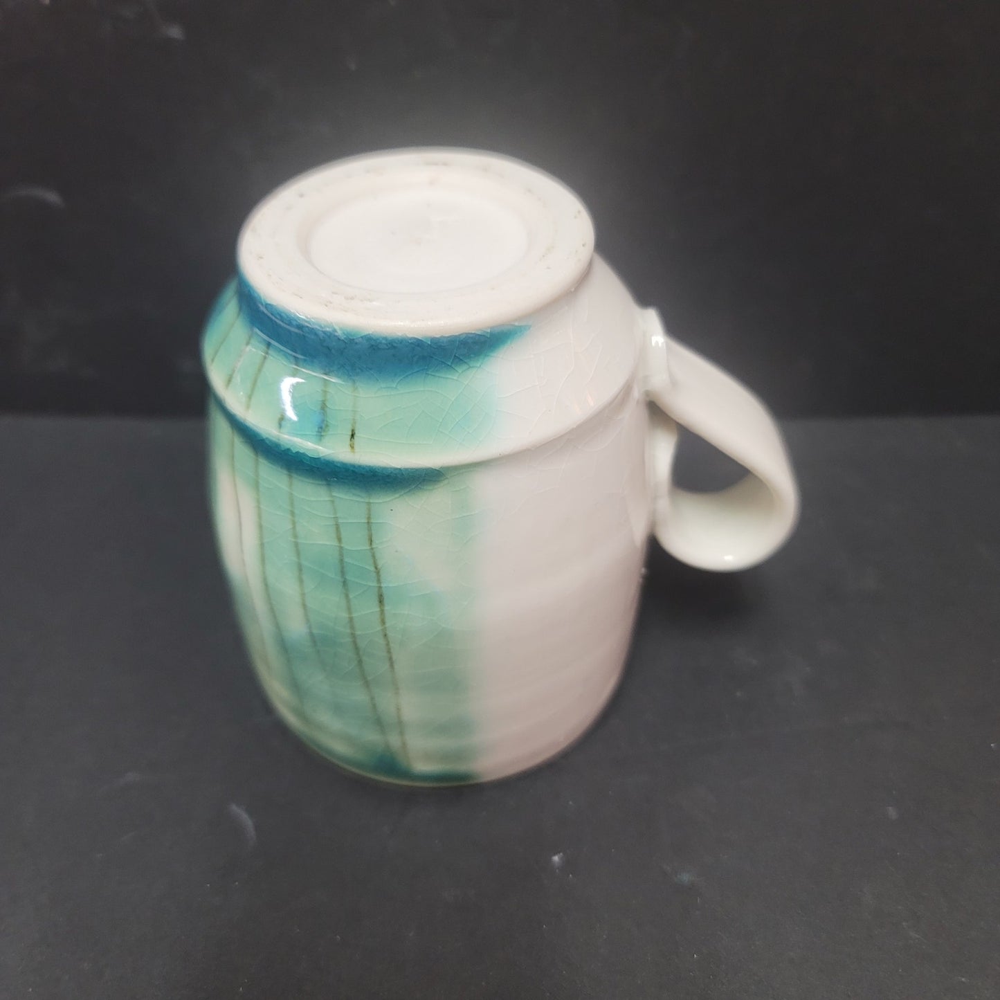 Handmade studio art pottery clay mug cup Forest hand painted Stamped E
