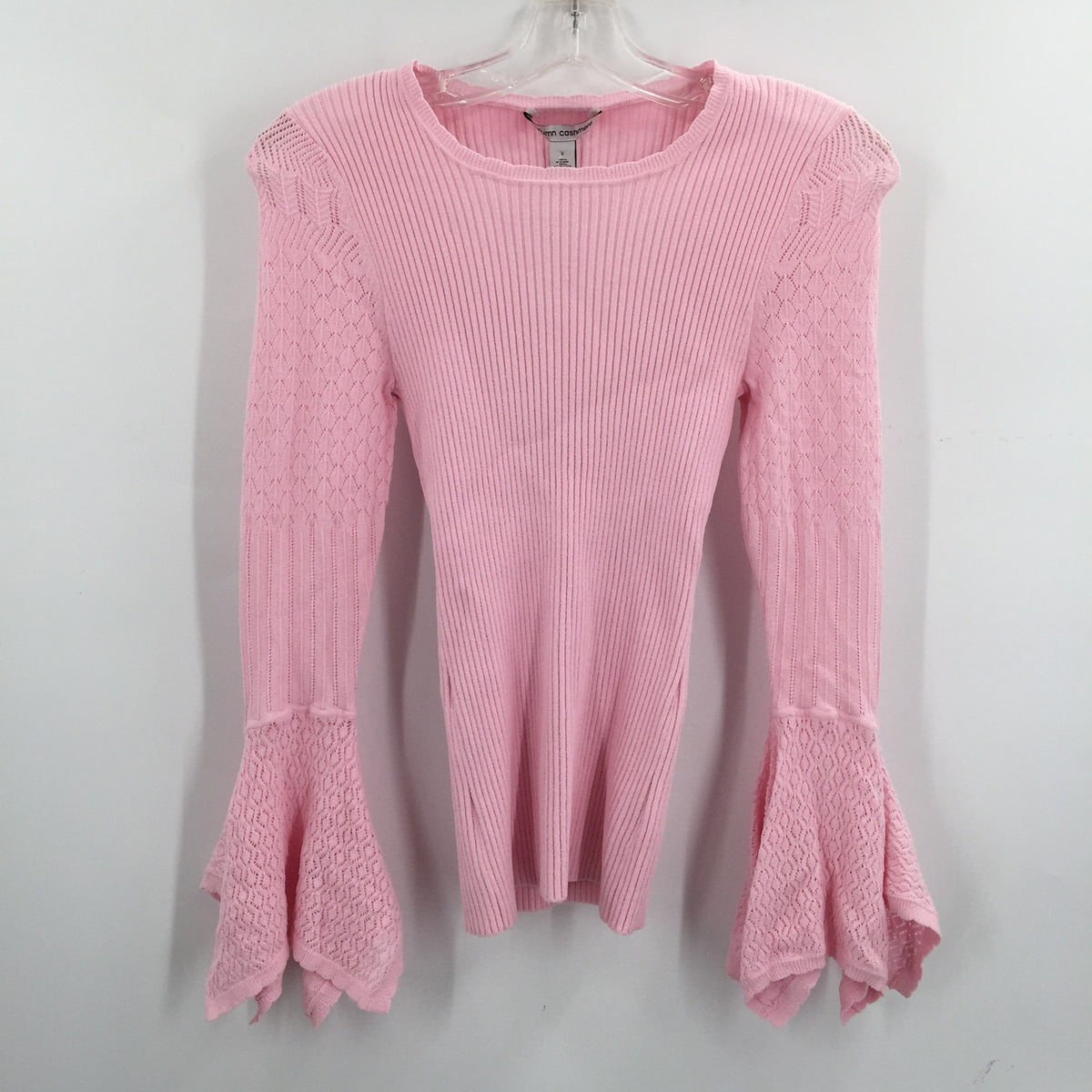 Autumn Women Rib Crew Pointelle Sweater Draped Cuff Pink Size Small NWT