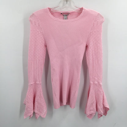 Autumn Women Rib Crew Pointelle Sweater Draped Cuff Pink Size Small NWT