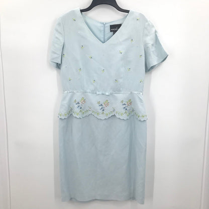 Positive Attitude Floral Scallop Drop Waist Overall Dress Short Sleeve Blue 12