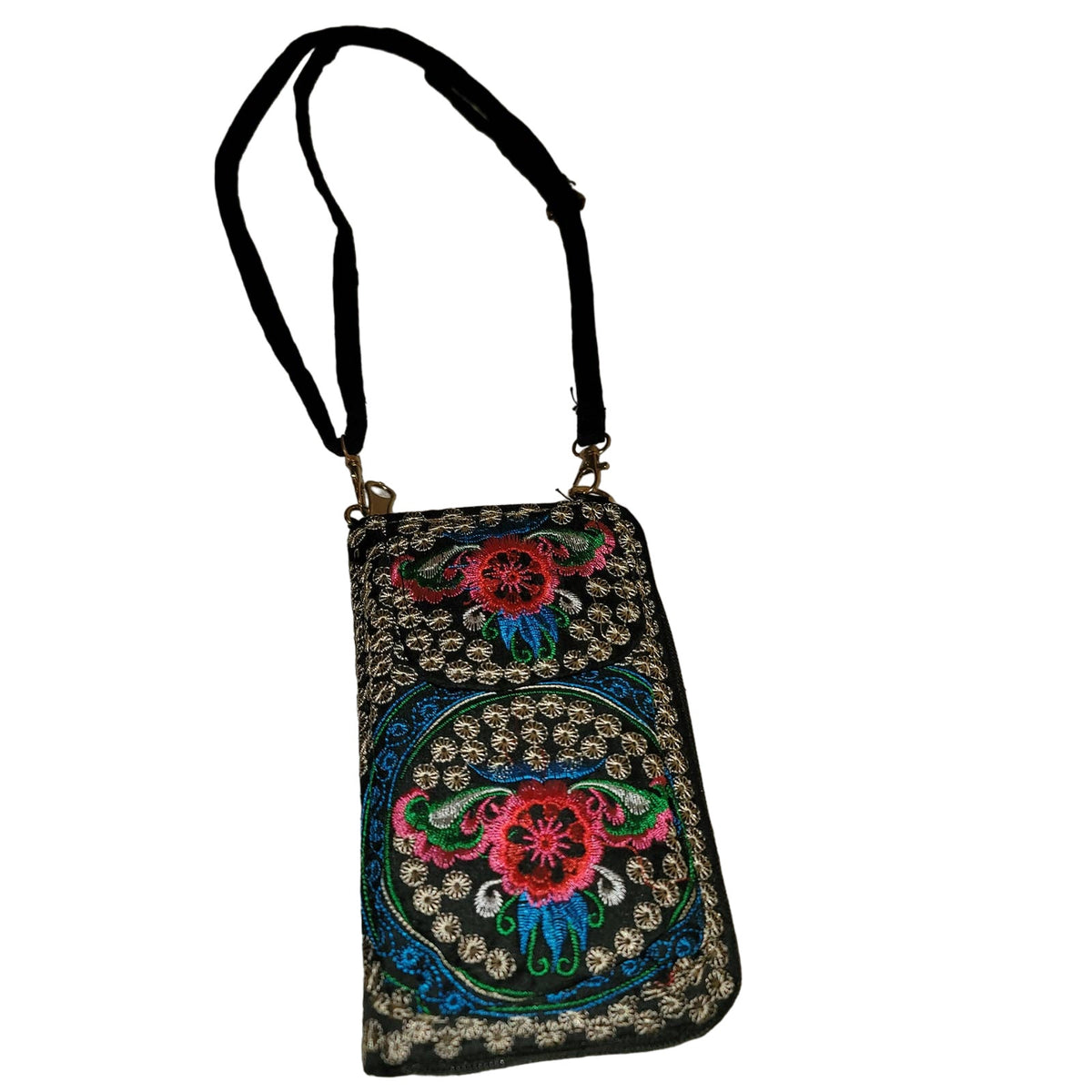 Red Embroidery Sling bag purse Phone Credit card Wallet Adjustable Crossbody NEW