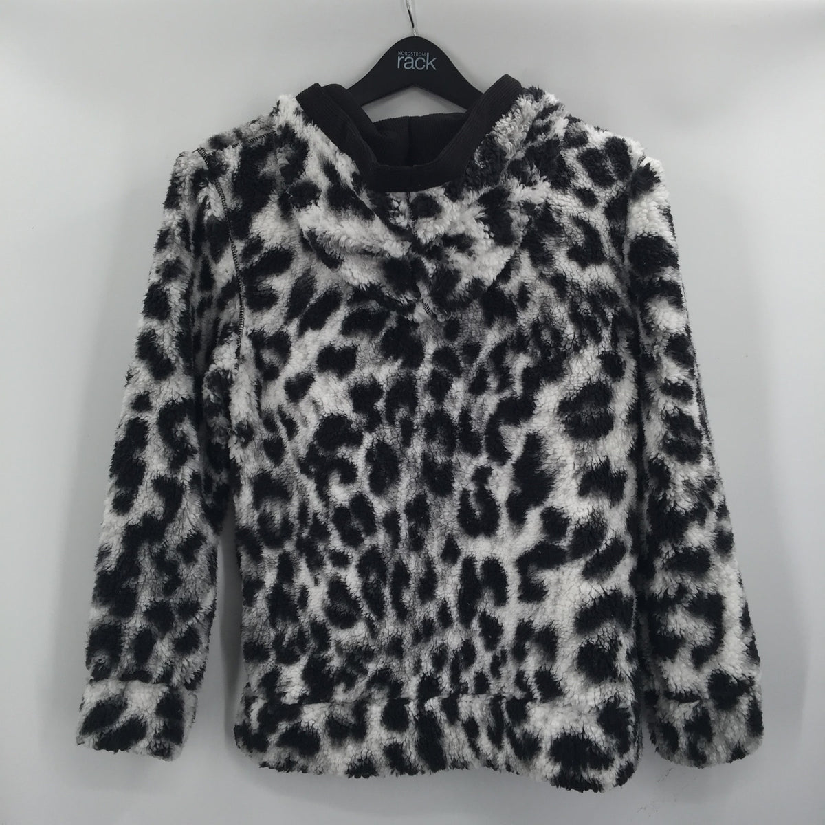 Te Verde Faux Fur Leopard Print Quarter Zip Hoodie Faux Shearling Size Small