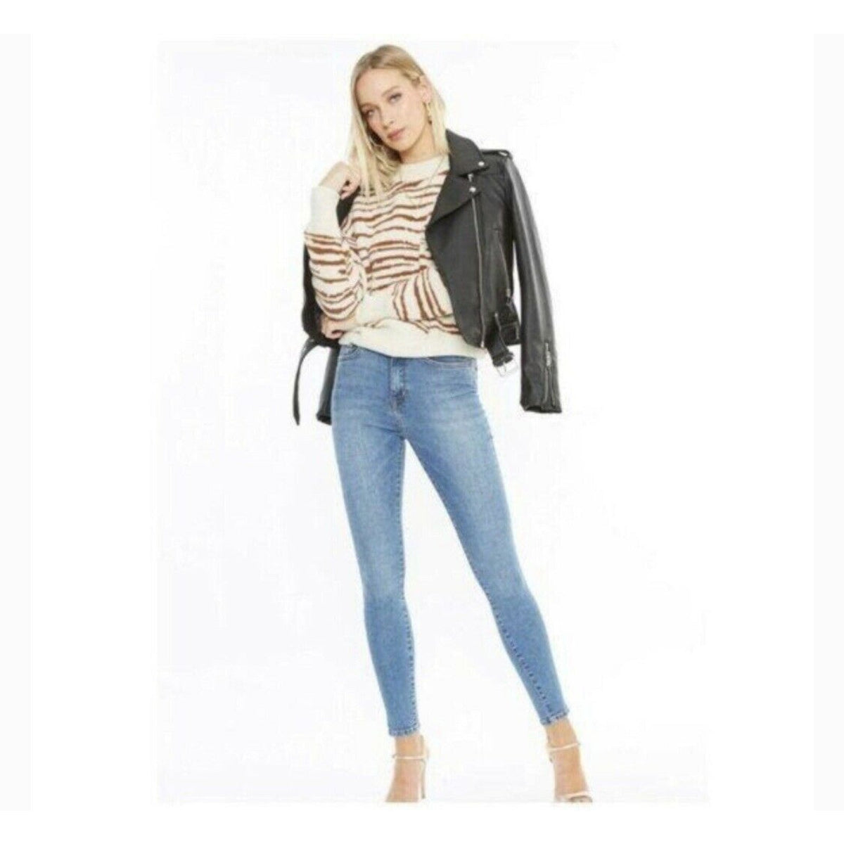 4SI3NNA Sweater Women's Small Zebra Tan Brown Nylon Blend