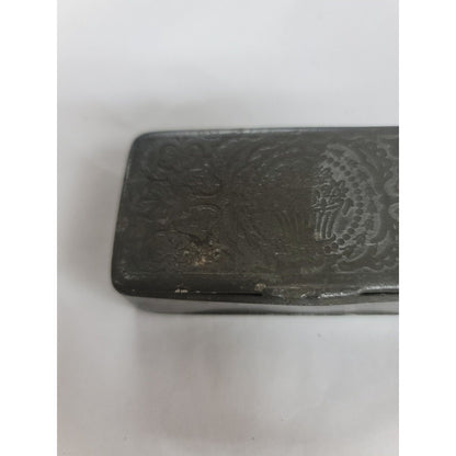 Antique Pewter Snuffbox Snuff Box Raised Floral Jardinière w/ Flowers Lid Design