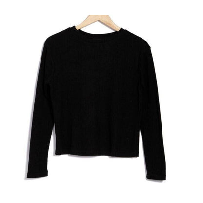 RDI Women Waffle Knit Crew Neck Crop Top Pullover XL/Extra Large Black NWT