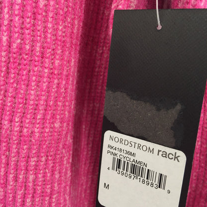 Free Press Womens Plaited Puff Sleeve Sweater Pink Cyclamen High Neck Medium NWT